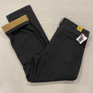 CAT Caterpillar Work Pants Mens 34 x 30 Black Canvas Fleece Lined Insulated